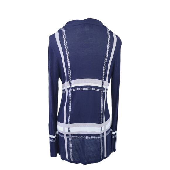 NEW Charter Club Lightweight Cardigan Sweater Petite Medium PM Navy Windowpane - Picture 2 of 8
